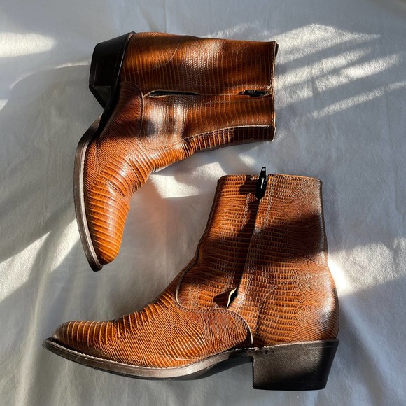 SOLD Vintage 1970s Men's Leather Cowboy Western Midi Boot Sz 9.5 - Picture 10 of 14